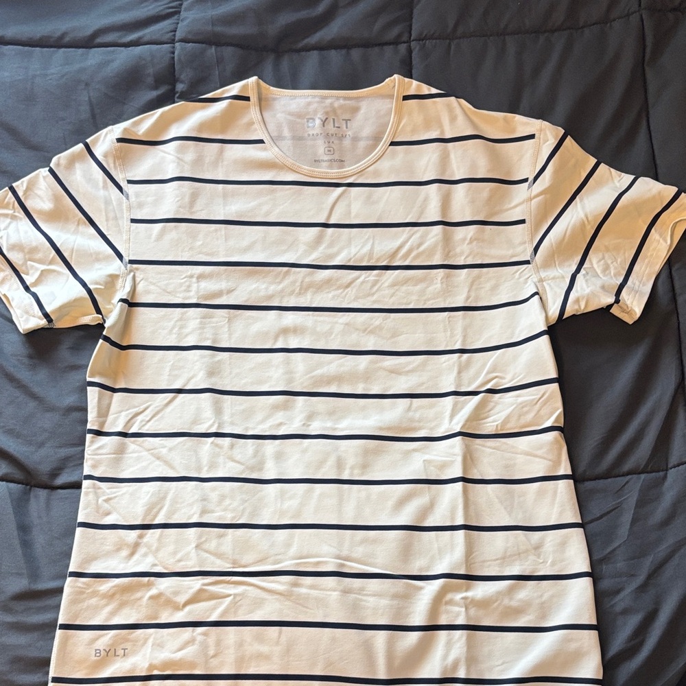 BYLT Basics Cream and Black Striped Tee